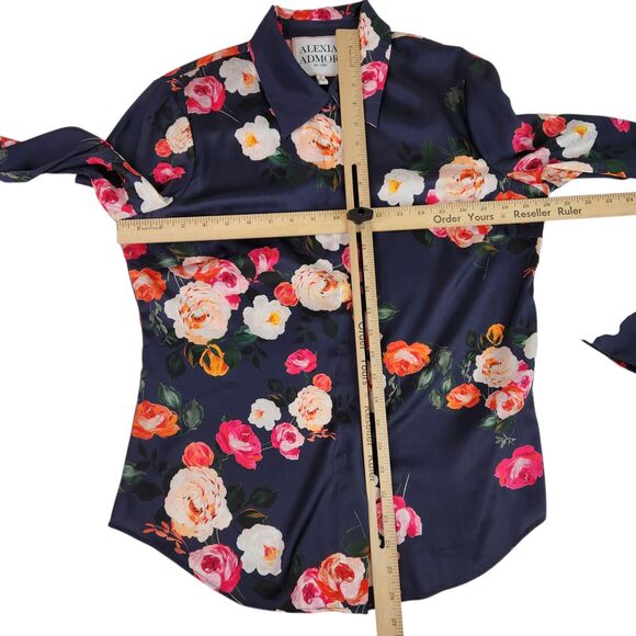 ALEXIA ADMOR Shirt Womens 8 Blue Cassidy Floral Button Long Sleeve Blouse Top - Picture 6 of 13